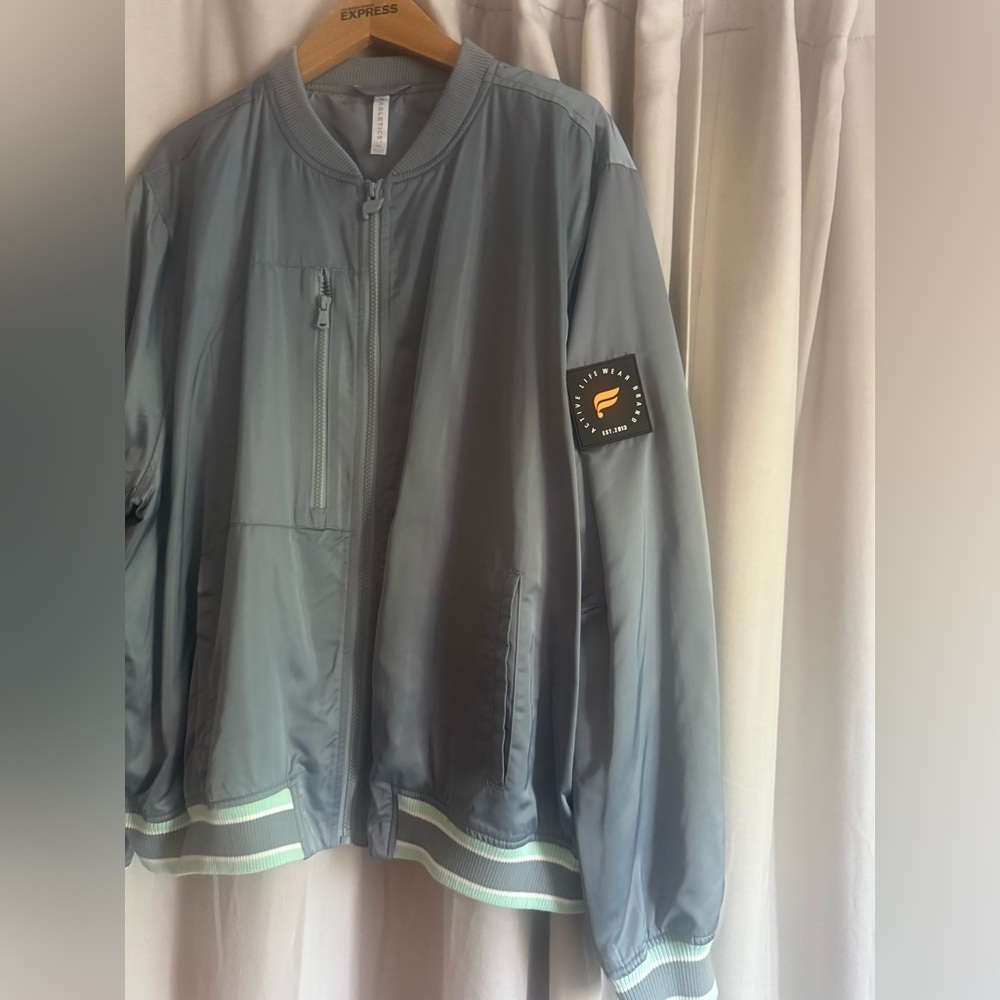 Fabletics Light Gray Bomber Jacket With Patch - image 1